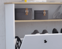 Calgary Shoe Rack; Superior Top; One Open Shelf; Two Extendable Shelves -Light Oak / White