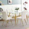 Modern White teddy wool dining chair, upholstered chair with fabric accent side chair with gold-plated metal legs for family furniture living room, be
