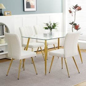 Modern White teddy wool dining chair, upholstered chair with fabric accent side chair with gold-plated metal legs for family furniture living room, be