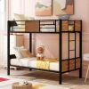 Twin-over-twin bunk bed modern style steel frame bunk bed with safety rail, built-in ladder for bedroom, dorm, boys, girls, adults (OLD SKU:MF190839AA