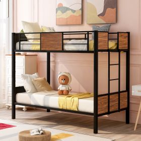 Twin-over-twin bunk bed modern style steel frame bunk bed with safety rail, built-in ladder for bedroom, dorm, boys, girls, adults (OLD SKU:MF190839AA