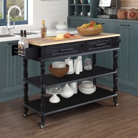 56 inch Rolling Kitchen Island with Storage,Kitchen Cart with Solid OAK Wood Top,Two-sided Kitchen island Cart on Wheels , Wine and Spice Rack, Large