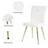 Modern White teddy wool dining chair, upholstered chair with fabric accent side chair with gold-plated metal legs for family furniture living room, be