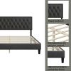 King size Panel Bed Frame with Adjustable Button-Tufted Headboard for Bedroom/Linen Upholstered/Wood Slat Support/Easy Assembly,Dark Grey