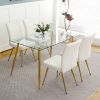 Modern White teddy wool dining chair, upholstered chair with fabric accent side chair with gold-plated metal legs for family furniture living room, be