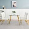 Modern White teddy wool dining chair, upholstered chair with fabric accent side chair with gold-plated metal legs for family furniture living room, be