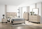 Cotemporary Drift Wood Chalk Finish King Size Panel Low-profile Bed Geometric Design Wooden Bedroom Furniture