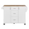 K&K Rolling Kitchen Island with Storage, Kitchen Cart with Rubber Wood Top, 3 Drawer, 2 Slide-Out Shelf and Internal Storage Rack, Kitchen Island on W