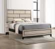 Cotemporary Drift Wood Chalk Finish King Size Panel Low-profile Bed Geometric Design Wooden Bedroom Furniture