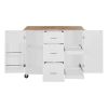 K&K Rolling Kitchen Island with Storage, Kitchen Cart with Rubber Wood Top, 3 Drawer, 2 Slide-Out Shelf and Internal Storage Rack, Kitchen Island on W