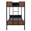 Twin-over-twin bunk bed modern style steel frame bunk bed with safety rail, built-in ladder for bedroom, dorm, boys, girls, adults (OLD SKU:MF190839AA