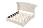Sophia Crystal Tufted Queen 4 Pc Vanity Bedroom Set Made with Wood in Cream