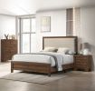 Brown Cherry Finish Fabric Upholstered Headboard Tufted Nailhead Trim 1pc King Size Panel Bed Beautiful Wooden Bedroom Furniture