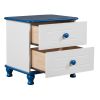 3-Pieces Bedroom Sets,Twin Size Boat-Shaped Platform Bed with Trundle and Two Nightstands,White+Blue