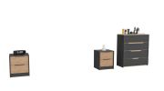 Blaine 3 Piece Bedroom Set, Nightstand + Nightstand + Drawer Dresser, Black / Pine / Light Oak