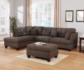 Modern 3pc Sectional Sofa Set Reversible Chaise Sofa Ottoman Black Coffee Polyfiber Linen Like Fabric Living Room Furniture Couch