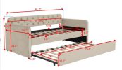 Twin Size Upholstered Daybed with Trundle and USB Charging Design, Velvet Upholstered Daybed Frame, Twin Sofa Bed for Living Room Bedroom, No Box Spri