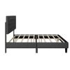 King size Panel Bed Frame with Adjustable Button-Tufted Headboard for Bedroom/Linen Upholstered/Wood Slat Support/Easy Assembly,Dark Grey