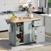 Kitchen Island with Drop Leaf, 53.9" Width Rolling Kitchen Cart on Wheels with Internal Storage Rack and 3 Tier Pull Out Cabinet Organizer, Kitchen St
