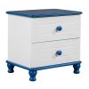 3-Pieces Bedroom Sets,Twin Size Boat-Shaped Platform Bed with Trundle and Two Nightstands,White+Blue