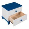 3-Pieces Bedroom Sets,Twin Size Boat-Shaped Platform Bed with Trundle and Two Nightstands,White+Blue
