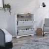Calgary Shoe Rack; Superior Top; One Open Shelf; Two Extendable Shelves -Light Oak / White