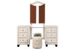 Sophia Crystal Tufted Queen 4 Pc Vanity Bedroom Set Made with Wood in Cream