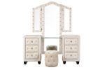 Sophia Crystal Tufted Queen 4 Pc Vanity Bedroom Set Made with Wood in Cream