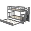 Stairway Twin-Over-Twin Bunk Bed with Twin size Trundle for Bedroom, Dorm, Adults, Gray( old sku: LP000209AAE )