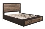 Contemporary Style Footboard Storage Queen Bed 1pc Natural Wood Grain Look Drawers Two-Tone Finish Stylish Bedroom Furniture