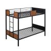 Twin-over-twin bunk bed modern style steel frame bunk bed with safety rail, built-in ladder for bedroom, dorm, boys, girls, adults (OLD SKU:MF190839AA