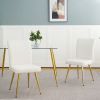 Modern White teddy wool dining chair, upholstered chair with fabric accent side chair with gold-plated metal legs for family furniture living room, be