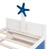 3-Pieces Bedroom Sets,Twin Size Boat-Shaped Platform Bed with Trundle and Two Nightstands,White+Blue