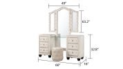 Sophia Crystal Tufted Queen 4 Pc Vanity Bedroom Set Made with Wood in Cream