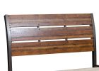 Rustic Brown and Gunmetal Finish 1pc Queen Size Platform Bed Industrial Design Horizontal Slats Bedroom Furniture