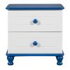 3-Pieces Bedroom Sets,Twin Size Boat-Shaped Platform Bed with Trundle and Two Nightstands,White+Blue