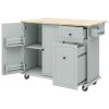 Kitchen Island with Drop Leaf, 53.9" Width Rolling Kitchen Cart on Wheels with Internal Storage Rack and 3 Tier Pull Out Cabinet Organizer, Kitchen St