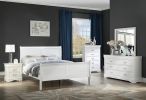 Louis Phillipe White Finish King Size Panel Sleigh Bed Solid Wood Wooden Bedroom Furniture